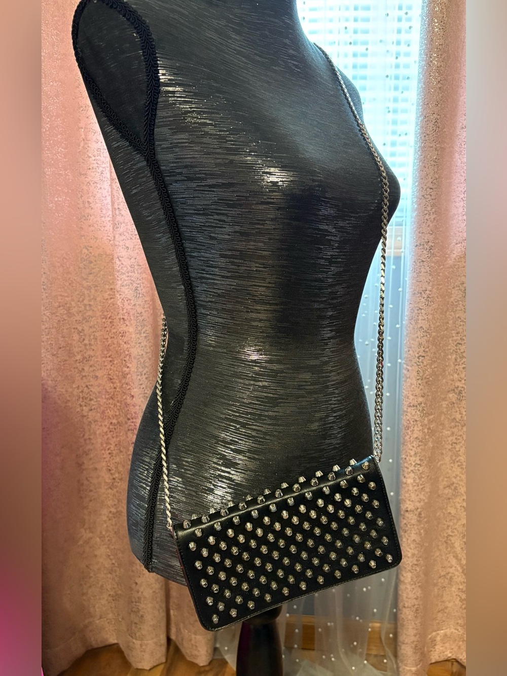 Forever 21 Black Studded Crossbody with Silver Chain